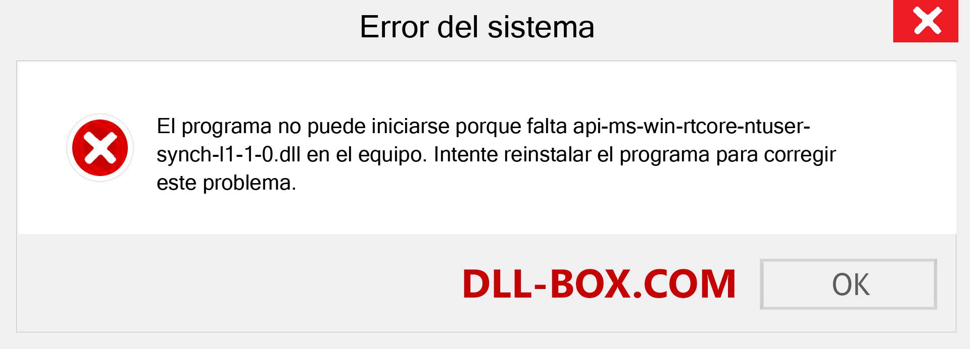 ¿Falta el archivo api-ms-win-rtcore-ntuser-synch-l1-1-0.dll ?. Descargar para Windows 7, 8, 10 - Corregir api-ms-win-rtcore-ntuser-synch-l1-1-0 dll Missing Error en Windows, fotos, imágenes